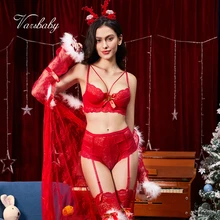 Varsbaby, сексуальный кружевной Рождественский комплект из 5 предметов: бюстгальтер+ трусики+ чулки+ повязка на голову с рогами+ комплект из бюстгальтера и трусиков
