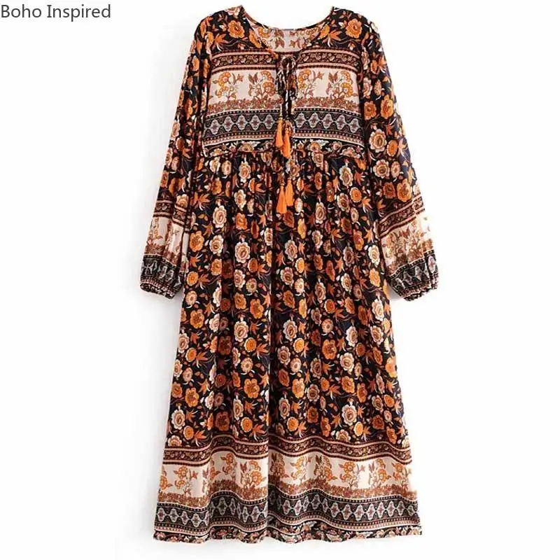 Женское платье с длинным рукавом цветочным принтом|robe femme|dress bohemianmaxi dress |