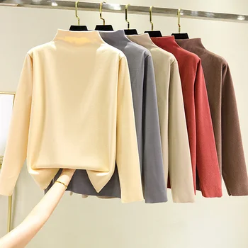 

Women Half Turtleneck Warm Blouse Solid Long Sleeve Slim Casual Female Blouses 2020 New Autumn Winter Ladies Korean Fashion Tops