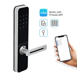Wireless Online Management Smart Digital Hotel Security Bluetooth Door Lock With RFID Card Reader