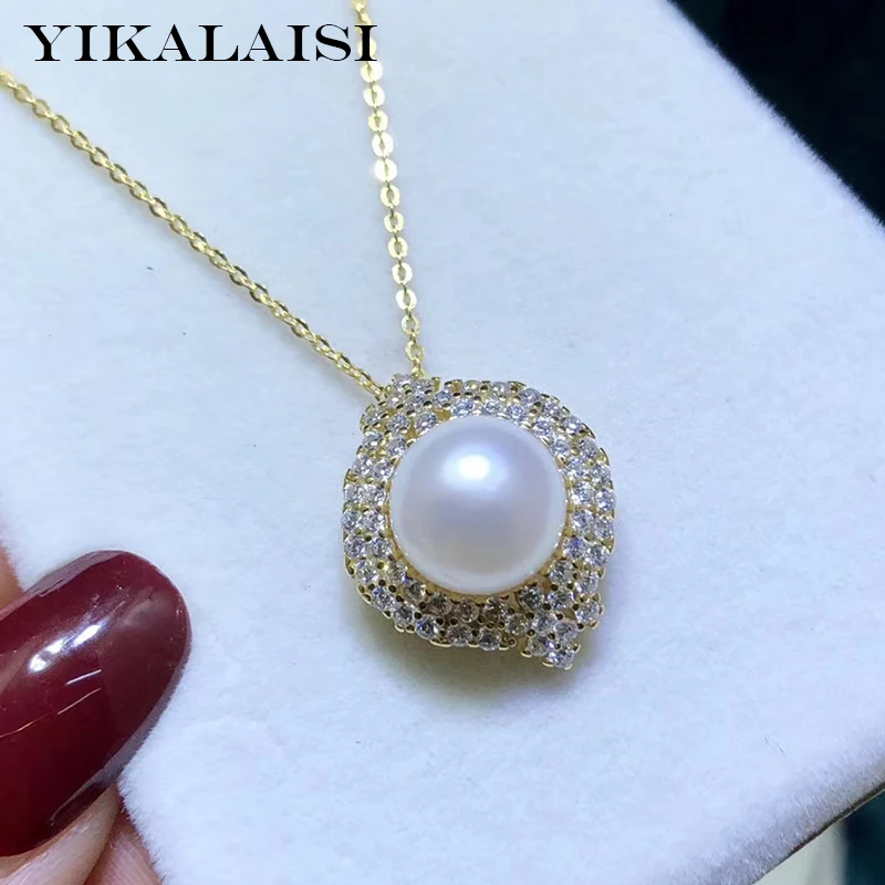 

YIKALAISI Natural Freshwater 9-10mm Oblate Pearl Pendants Jewelry For Women 925 Sterling Silver Pendants Necklaces Wholesale