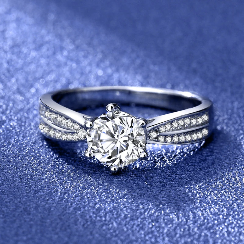 925 Sterling Silver Luxury 1ct Brilliant Cut Diamond Engagement Ring With Side Stones Promise Bridal jewelry | Украшения и