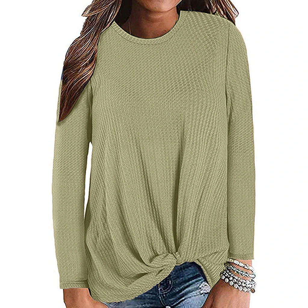 JAYCOSIN Chiffon Blouse Womens Casual Long Sleeve Autumn Knot Waffle Knit Tunic Blouse Cute Shirts Tops Winner Girl Lady 729