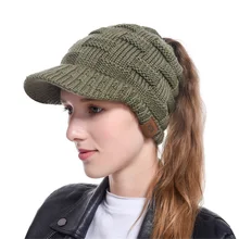 Хвощ Кепки зимняя женская теплая вязаная шапка в пучок Beanie Осенняя Мягкая трикотажная Кепки Модная вязаная шерстяная шапка