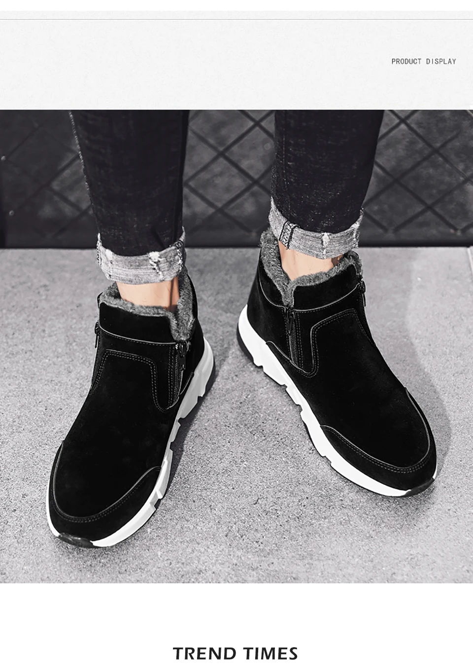 Chaussure homme Cuir/Новое поступление; мужские ботинки; модные зимние ботинки; теплые плюшевые ботильоны; мужские кожаные ботинки на молнии