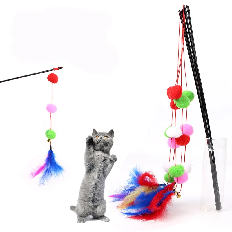 Funny Cat Toy Fishing Rod Katten Cat Pet Toy Stick Teaser Rainbow