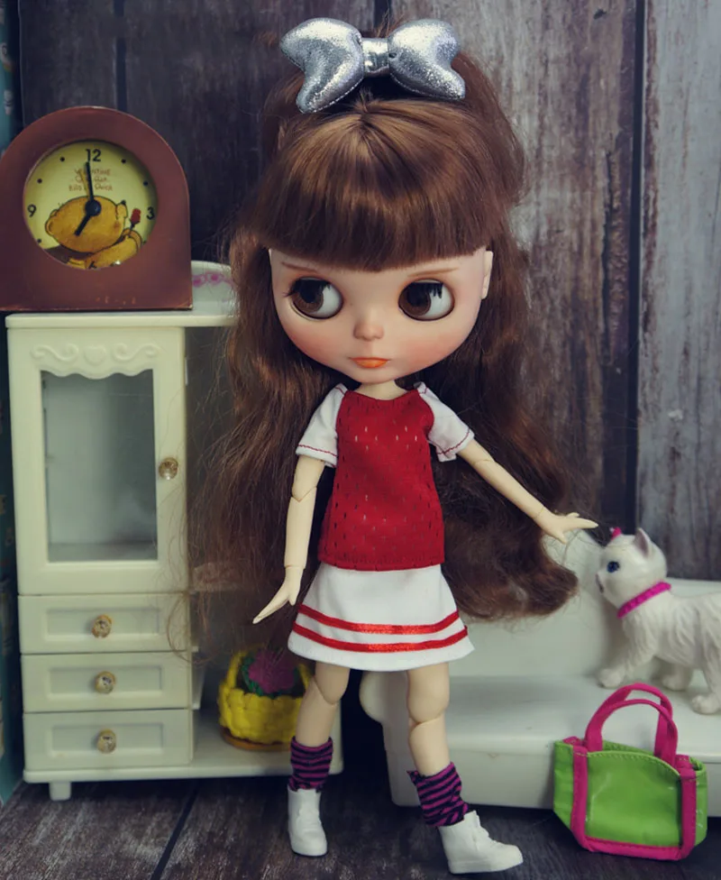 Красная футболка юбка модная кукольная одежда для кукол Blythe наряды Blyth