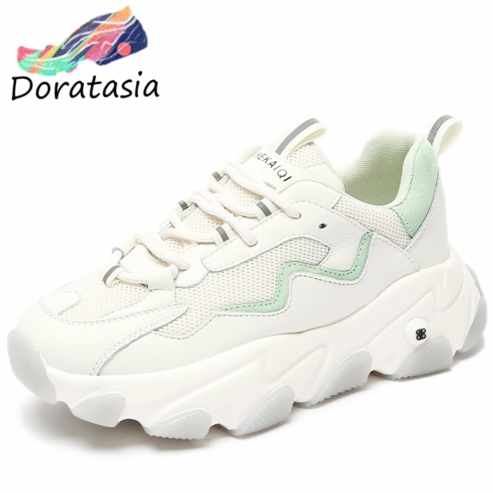

DORATASIA Fashion Spring Girl Lace Up Sport Mixed Color Casual Sneakers Sneakers Women Genuuine Leather Shoes Woman