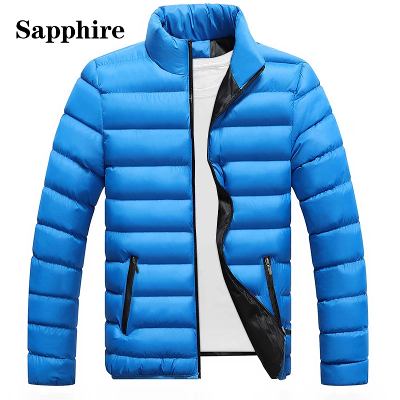 Sapphire Зимняя мужская куртка, модная мужская парка со стоячим воротником, мужские плотные куртки и пальто, мужские зимние парки M-4XL - Цвет: Sapphire
