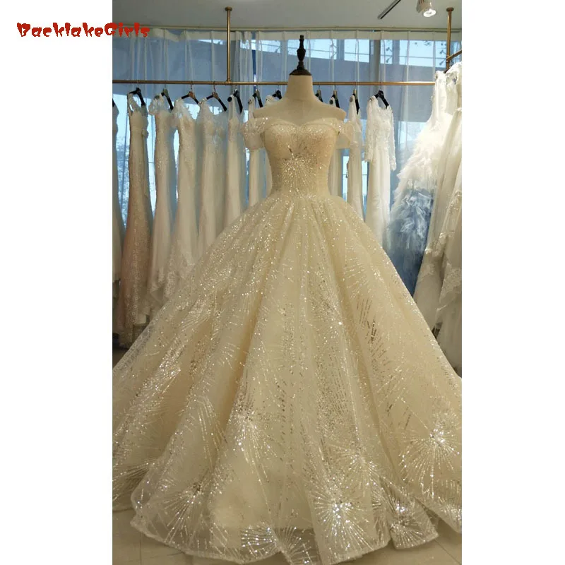 Vestido De Noiva Сексуальное Милое Свадебное платье трапециевидной формы с королевским шлейфом роскошное свадебное платье для принцессы с блестками и открытыми плечами