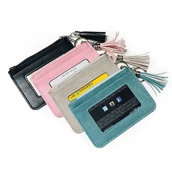 

KANDRA Vegan Leather Credit Card Holder Wallet for Women Fashion PU Leather Zipper Tassel O Key Rings Coin Purse Wholesale W624