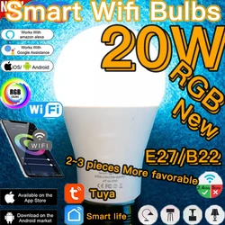 20W Smart Light Bulb Works With Alexa and Google Home WiFi Dimmable RGB E27 Or IR Remote Controller Control Magic Night light