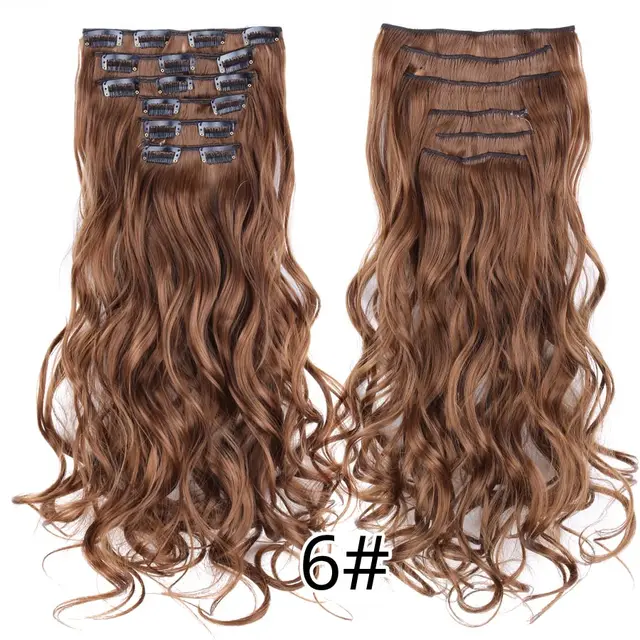 Synthetic 6H/613# Clip In On Hair Extensions 6Pcs/Set 16 Clips Hair Extension Full Head 55Cm Straight Synthetic Fiber Hairpieces #99