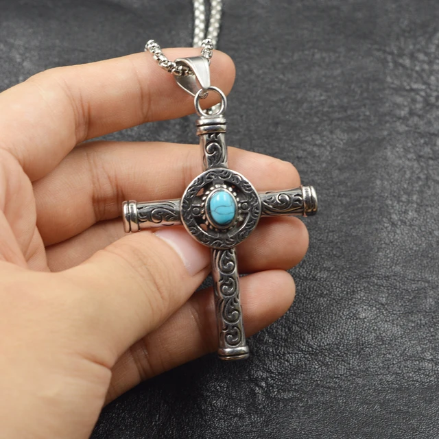 Western Silver & Turquoise Cross Necklace LN8907TQ – Wild West Living