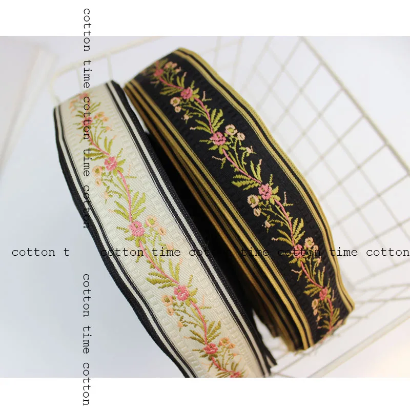

6 yards 2C Embroidery webbing 4cm wide ethnic embroidered Flower ribbon in vintage style accessory for bag garment