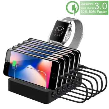 

QC 3.0 Fast Charger Organizer Desktop 6 Smart Charging Ports Compatible With Smart Phones Tablets Dock Station Holder Stand Home