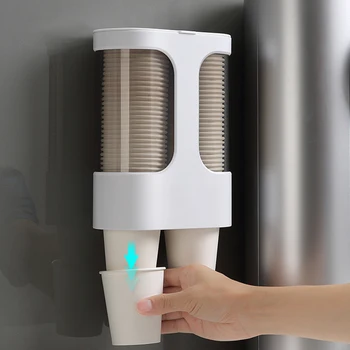 

Wall Mounted Disposable Paper Cup Dispenser Shelf Storage Rack Home Office Plastic Cup Holder Container Dustproof Punch Free