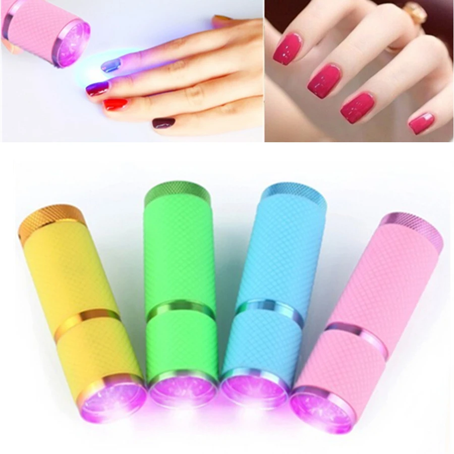 Mini lámpara portátil UV 9 LED Morado para secado de uñas, linterna para esmalte de uñas en Gel artístico, herramientas de máquina