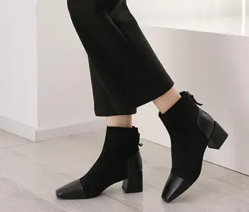 

Booties female 2019 new autumn and winter high-heeled thin boots wild square autumn thick with Martin boots