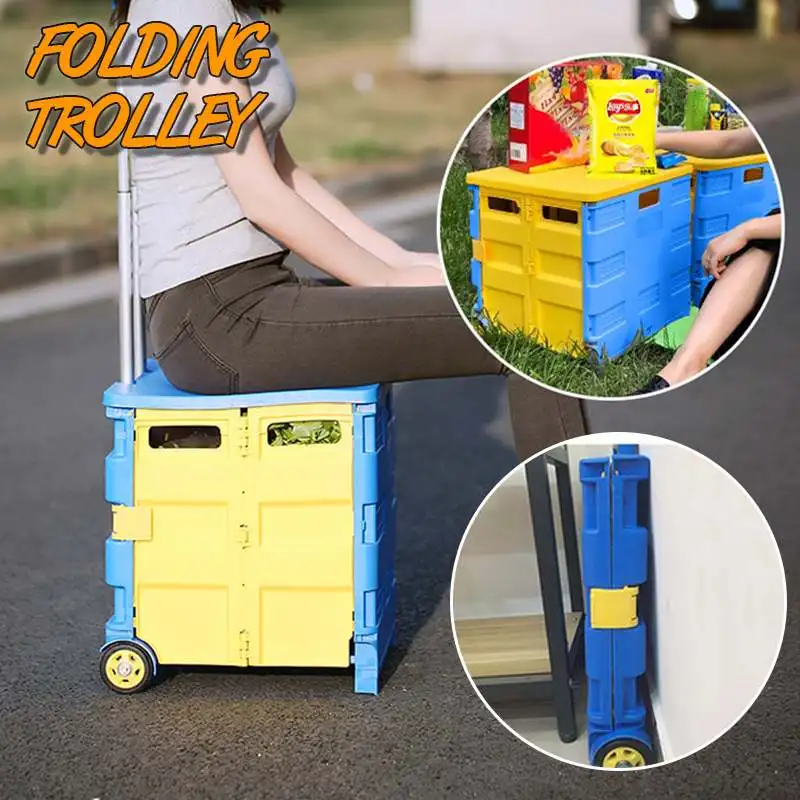 

Pratical Folding Storage Basket with Wheels Portable Shopping Trolley Cart Foldable Storage Box Sundries Organizer Case for Car