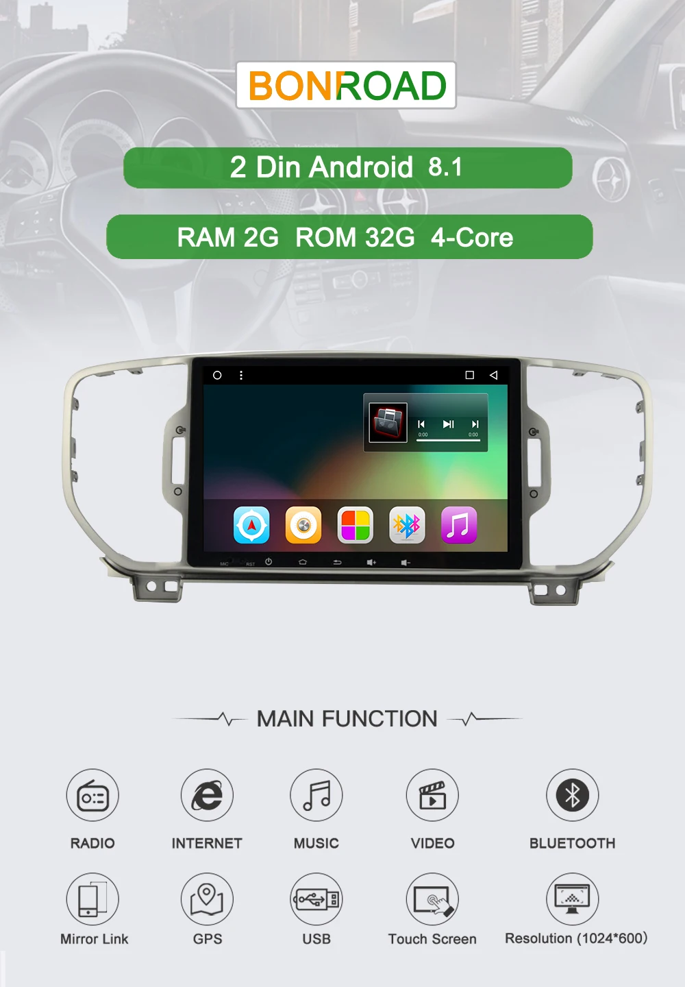 Cheap 9" 2Din Full Touch Android 8.1 RAM2G+ROM32GB 1024*600 GPS Wifi Radio Audio Car Player universal For Kia Sportage R 2016 (NO DVD) 0