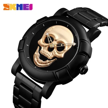 

New SKMEI Men Sports Watches Black Stainless Steel Quartz Men Wristwatches Men Skull Watches Water Resistant 9178 mannen horloge