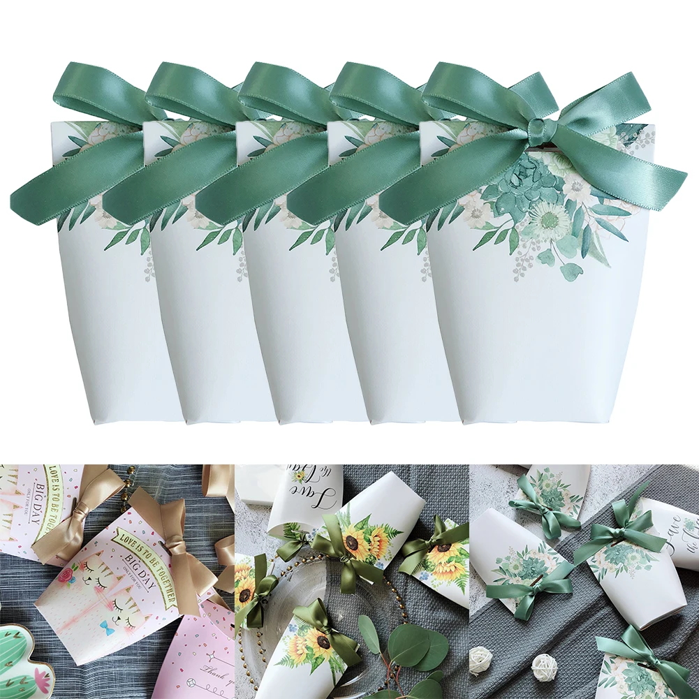 5Pcs Party Accessory Sugar Case Gift Holders Wedding Favors Supplies European Candy Box DIY Baby Shower With Ribbon Birthday Bag | Дом и сад