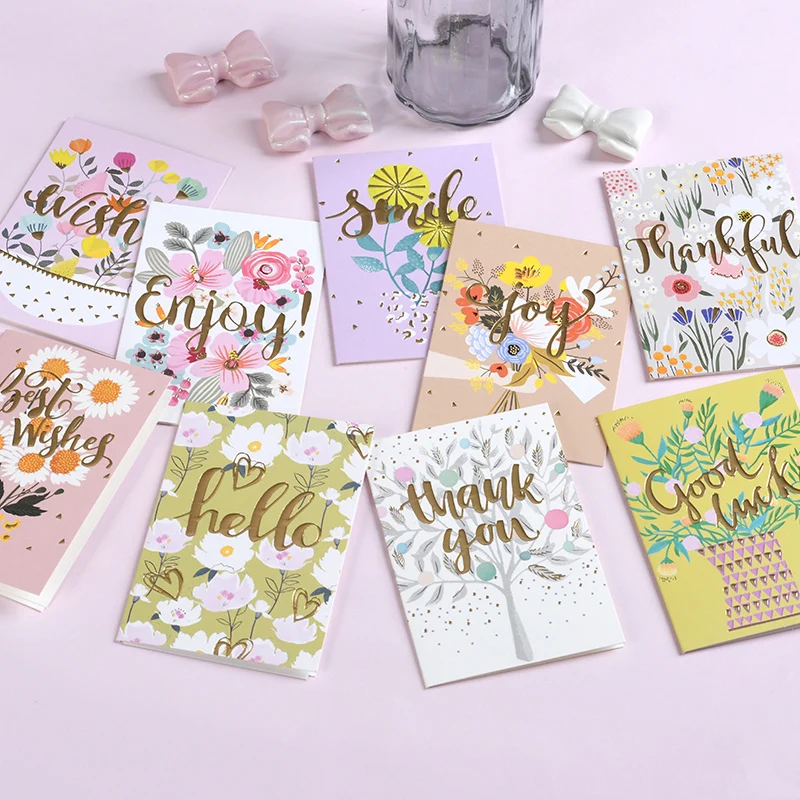 

10sets Mini Blessing Greeting Card Children's Light Color Hot Stamping Card Universal Card Thank You Card