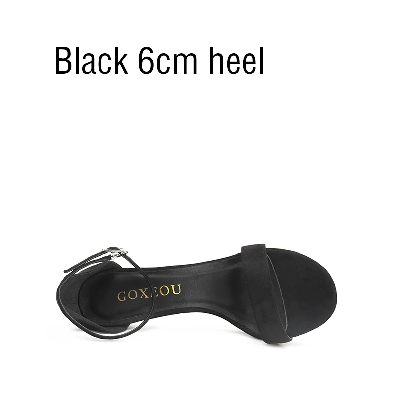 black 6cm heel GOXEOU/Новинка года; женские босоножки; пикантные летние вечерние босоножки из флока на высоком каблуке со шнуровкой и круглым носком ручной работы; ; size32-46 - Цвет: black 6cm heel