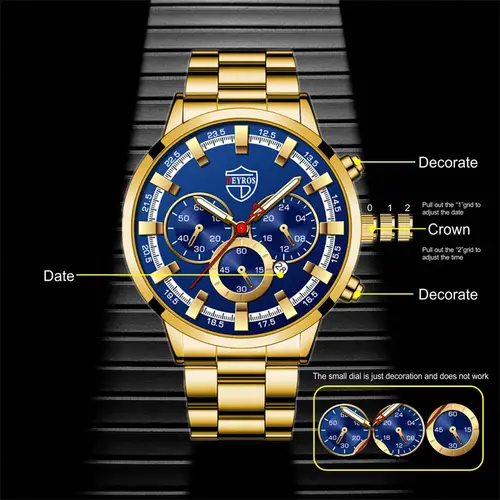 Fashion Mens Watches Luxury Men Sports Gold Stainless Steel Quartz Wrist Watch Man Business Casual Leather Watch часы мужские - Image 2