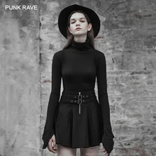 Панк рейв Женская Панк шерстяная половина юбка с поясом Панк Личность сращивания Готический мини Высокая талия черные юбки для женщин s
