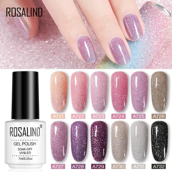 

ROSALIND 7ml Glitter Neon Sequins Gel Nail Polish Semi Permanant UV Lamp Varnish All For Manicure Nail Art Design Top And Base