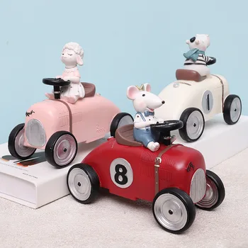 

18.5cm Kawaii Cartoon Piggy Bank Resin Car animal Money box storage Coins New Year Rat decoration Accessories Gift For Kid
