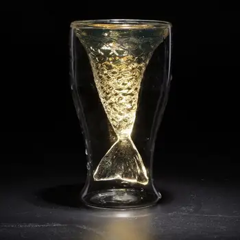 

80ml Mer-maid Fish Tail Wine Glass Double Layer Beer Whiskey Cocktail Mug Cup The mer-maid tail shape and clear design allow you