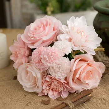 

CHENAO High Quality Chic Bouquet Small Peony Artificial Rose European Pretty Bride Wedding Decoration Free Shipping