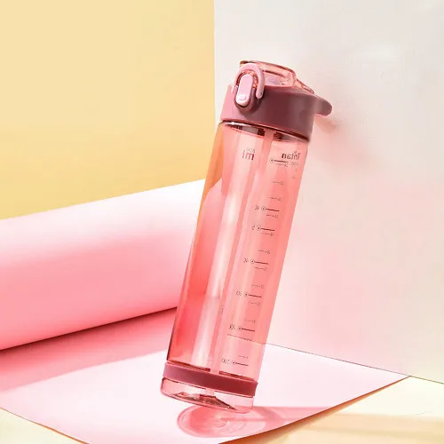 Transparent Pink Стиль матовая бутылка для воды с трубочкой, материал, не содержащий BPA непротекающая чашка 550 мл 750 мл 850 мл чайник для Фитнес/Путешествия/Пеший Туризм - Цвет: Transparent Pink