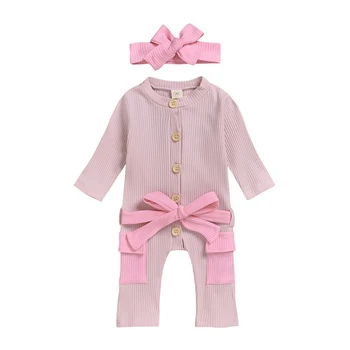 

Autumn Baby Girls Clothes Long Sleeve Rabbit Ear Romper Headnamd Casual Costume Set