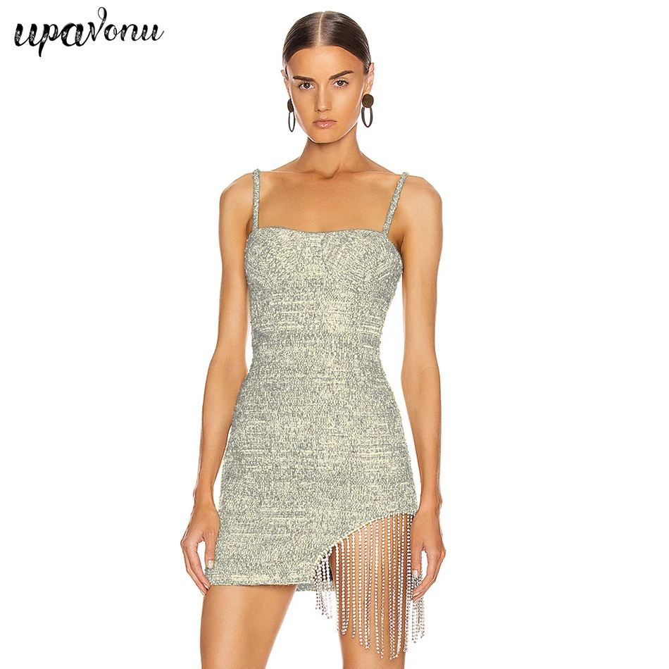 

New Women's 2019 Fashion Sexy Club Party Summer Sexy Women's Tweed Fringe Dresses Italian Mini Dress