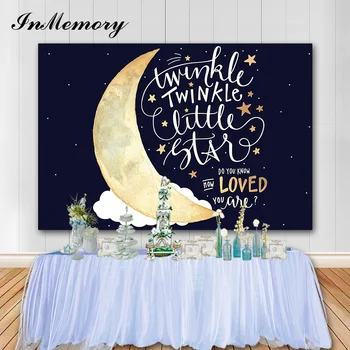 

InMemory Twinkle Twinkle Little Star Backdrop Starry Moon Space Photography Background Glitter Star Birthday Baby Shower Party