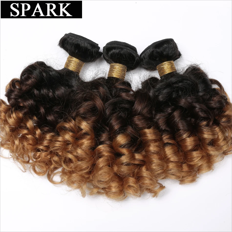 Spark Human Hair Extension Ombre Brazilian Loose Bouncy Curly Hair Bundles 3 Tone Ombre Remy Hair Weave Bundles Black Women L 3