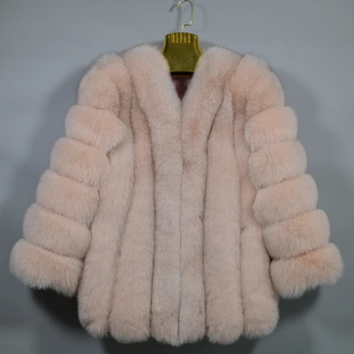 beige pink Для женщин высокое качество шуба из натурального Лисьего меха одежда с длинным рукавом зимняя шуба из натурального Лисьего Меховая куртка для девочек верхняя одежда для девочек Роскошные шубы из натурального меха шуба из натурального Лисьего меха s - Цвет: beige pink