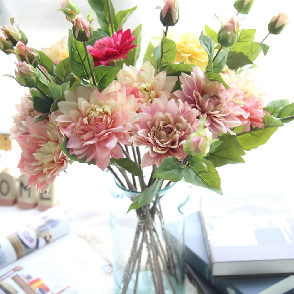 1 шт. Искусственные цветы Dahlias шелковые цветы как настоящие искусственные цветы для свадебной вечеринки для Домашнего Цветоводства украшения цветочные