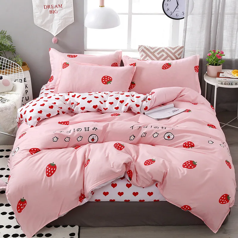 Cartoon Style Printed Comforter Bedding Sets 4pcs Polyester Bedding Sets Bed Sheet Duvet Cover Pillowcases for Home Decoration