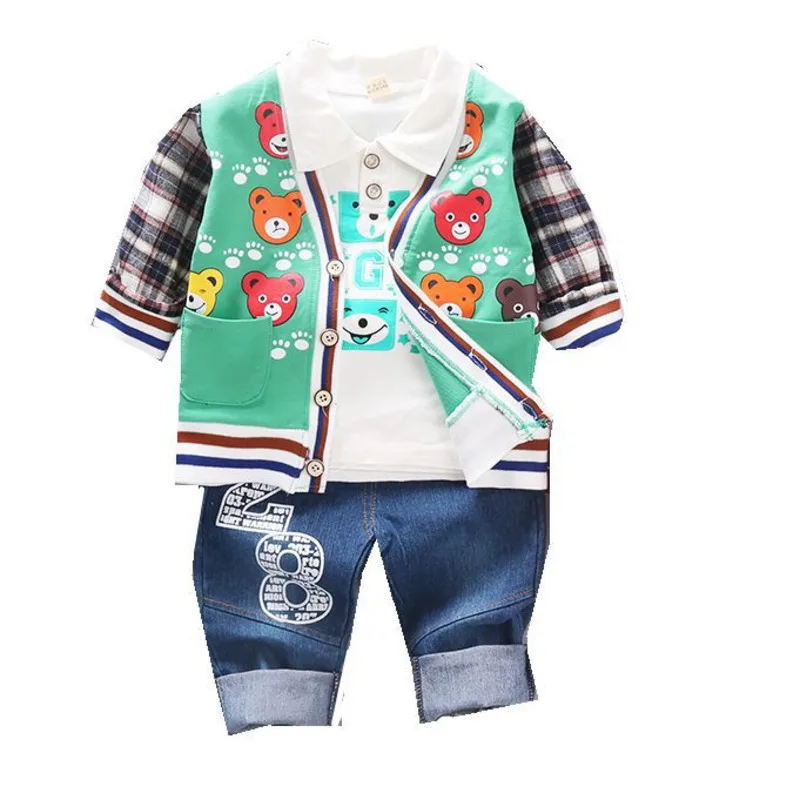  2020 New Spring Infant Clothing Girl Boy Casual Clothes Baby Cartoon Coat T Shirt Jeans 3pcs/Set Ki