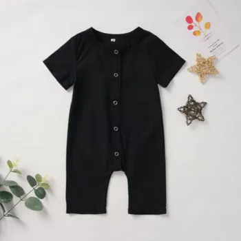 

pudcoco Newborn Infant Baby Girls Boys Clothes Short Sleeve Solid Color Button Romper Jumpsuit Sunsuit Outfit Set