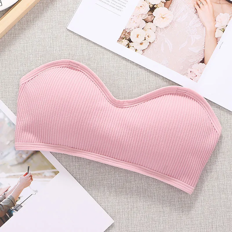Strapless Women Tube Top Sexy Cropped Top Invisible Bra Women Seamless Underwear Sexy Lingerie Cotton Bandeau Removable Pads women lingerie bra women tube tops