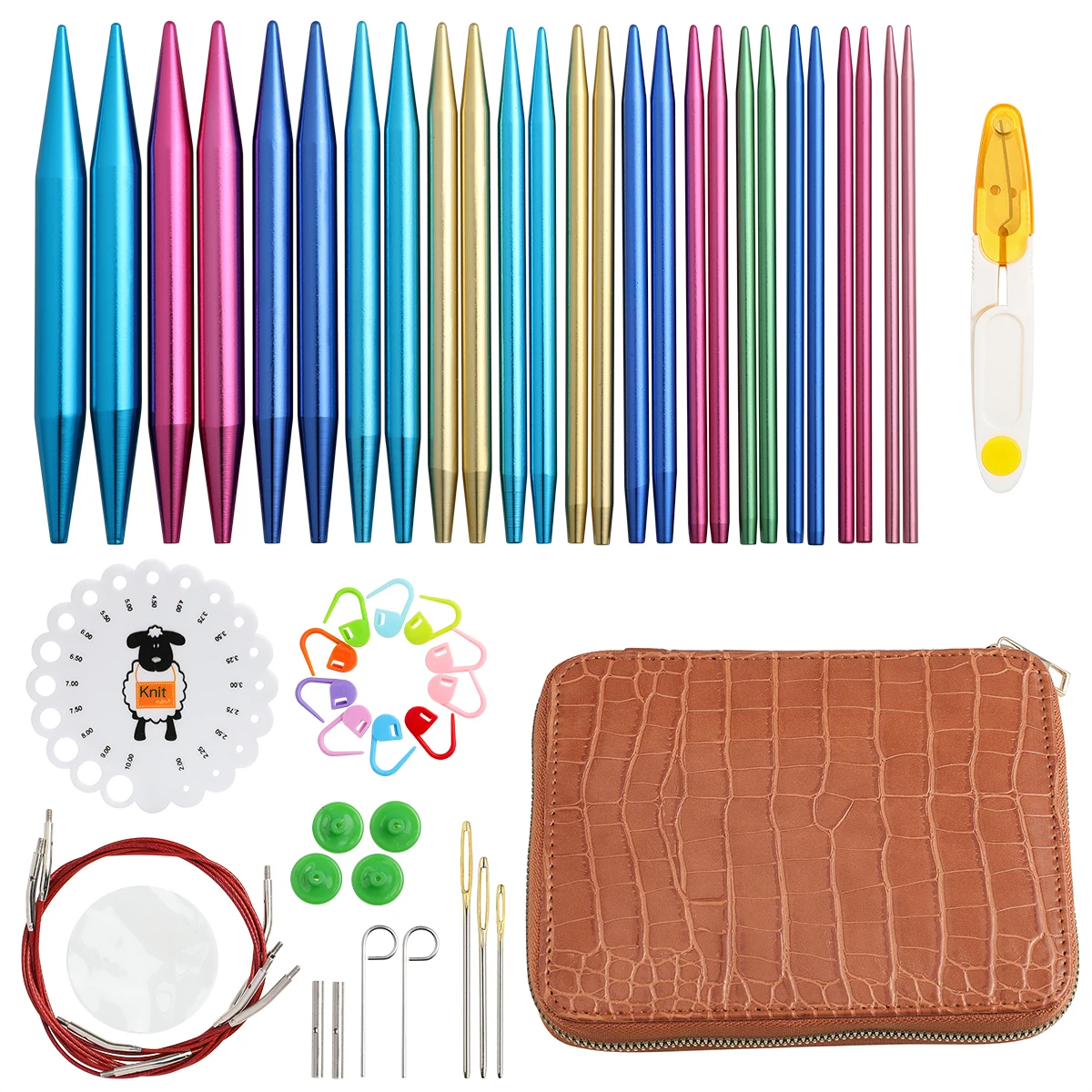 KOKNIT Aluminum Circular Knitting Needles Set 26pc Interchangeable Crochet Needles with Case for Any Crochet Patterns & Yarns CK 