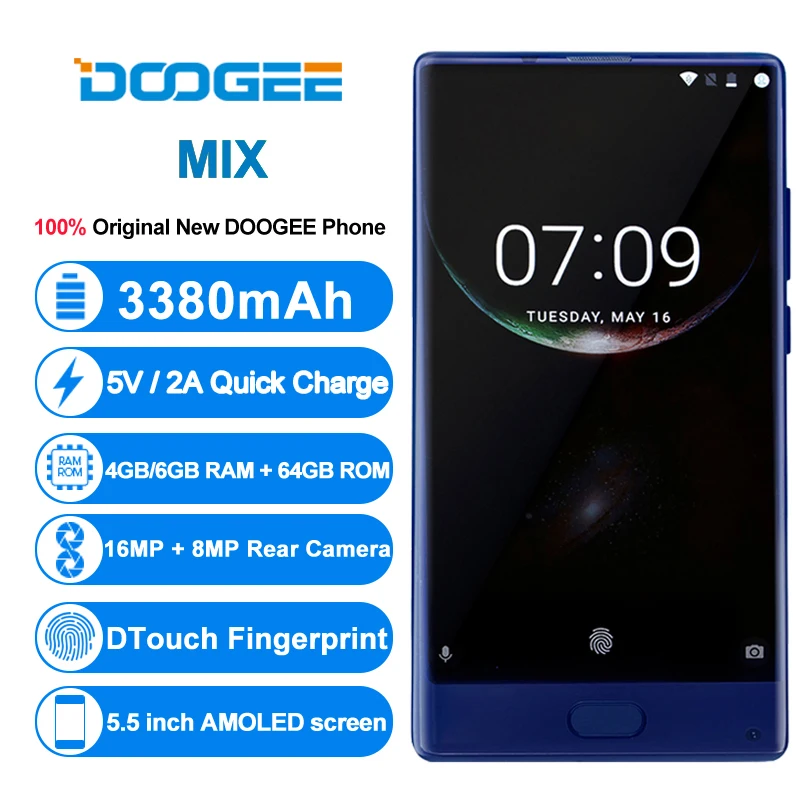  American Version DOOGEE MIX 4GB+64GB bezel-less Smartphone Dual Camera 5.5'' AMOLED MTK Helio P25 O - 4000413681561