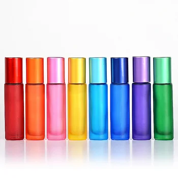 

10ml 5Pcs Essential Oil Perfume Bottle Empty Roller Bottle With Stainless Steel Ball Colorful Refillable Glass Containers