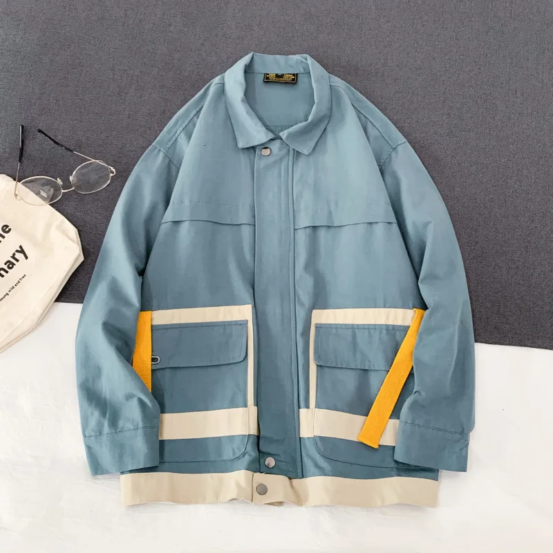 

Tooling Jacket Men Fashion Contrast Color Casual Large Pocket Cotton Jacket Man Streetwear Loose Hip Hop Bomber Jacket Men M-5XL